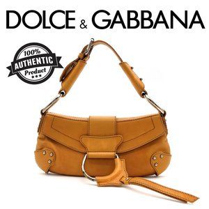 Dolce & Gabanna Leather Hobo Shoulder Bag D Ring Beige